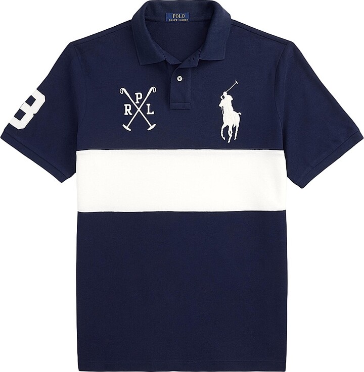 Polo Ralph Lauren Men's Custom-Slim-Fit Big Pony Mesh Polo Shirt - Newport Navy Nevis - Size Large