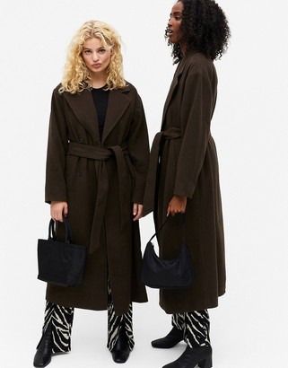 Monki Brix oversized coat with belt in brown - ShopStyle
