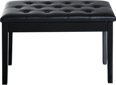 Red Barrel Studio Black Duet Piano Bench With Faux Leather Padding And Wooden Structure Keyboard Cushion Solid Frame For Duets
