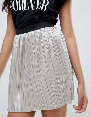 Brave Soul Silver Plisse Mini Skirt