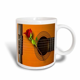 3dRose Cool guitar art with beautiful long stemmed rose, Ceramic Mug, 15-ounce