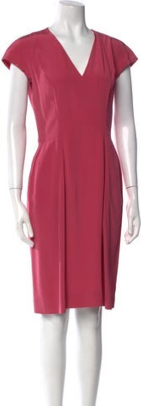 Yves Saint Laurent Silk Sheath Dress From the 2010 Collection Pink Short Sleeve with V-Neck Concealed Zip Closure at Back Designer