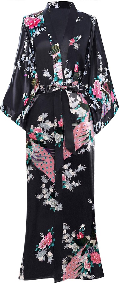 BABEYOND Kimono Dressing Gown Peacock Kimono Robe For Women Wedding Girl's  Bonding Party Pyjamas 135cm Long (Black)(Size: free size) - ShopStyle  Nightdresses