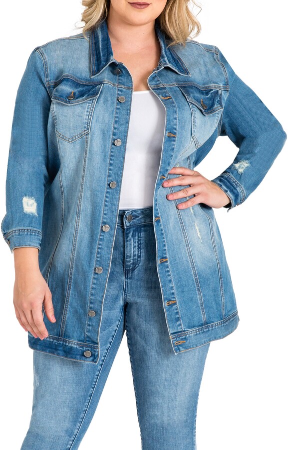 Plus size long blue jean jacket Outlet