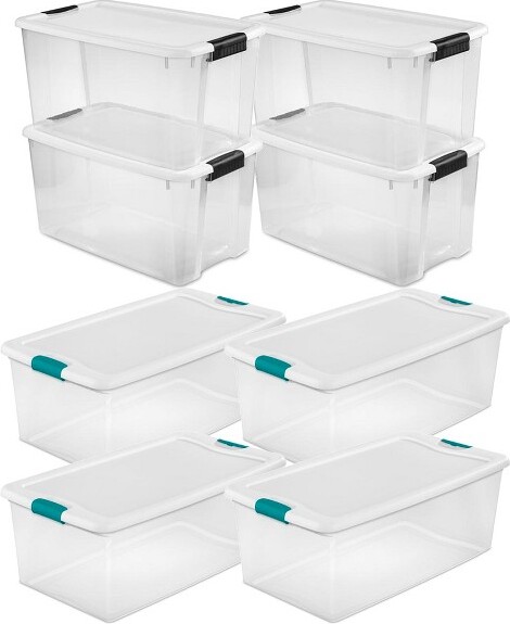 Sterilite 64 Qt Latching Plastic Storage Container Tote, Crisp