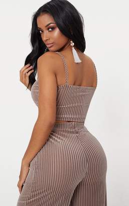 PrettyLittleThing Shape Taupe Striped Velvet Crop Top