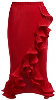 Thumbnail for your product : Romance Was Born Bloom Ruffled Plisse Midi Skirt - Dark Red