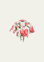 Cropped Floral Print Blouse w/ Tie Fr 