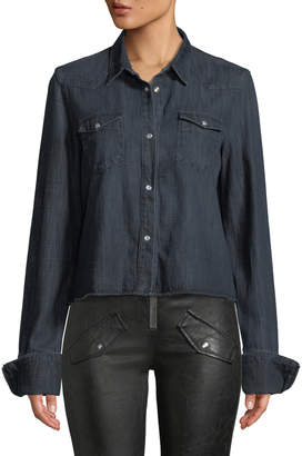 RtA Ashley Snap-Front Long-Sleeve Dark-Wash Denim Shirt