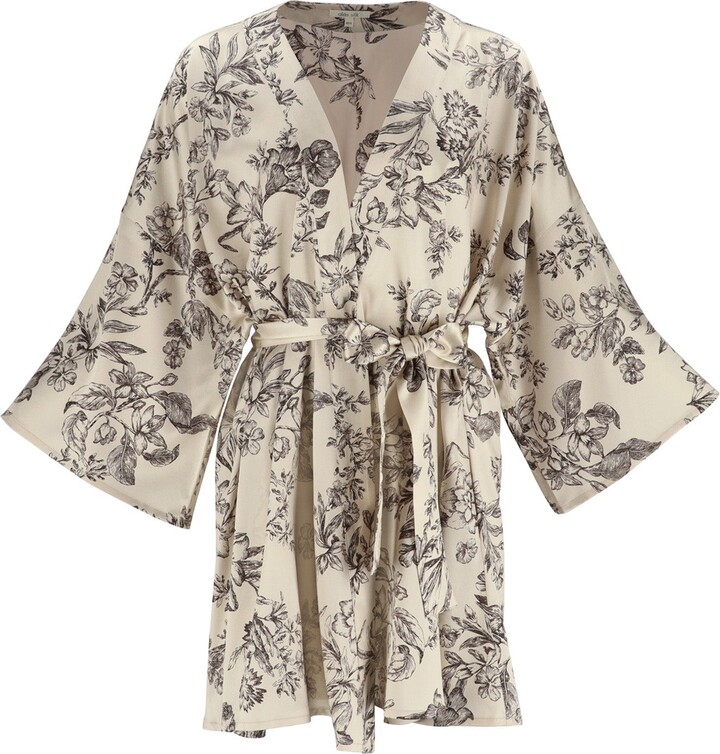 Alas Silk | Renata Ambrazieje Women's Neutrals Short Silk Kimono Dress ...