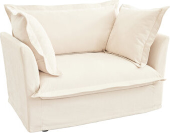Ebern Designs Armchair With Chenille Cover. Deep Seat In Cream. Big Pillow For Support Cushions. Luxury Relaxation