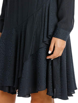 Midnight Asymmetric Long Sleeve Ruffle Dress