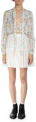 Saint Laurent Tiered Full Mini Skirt, Shell White