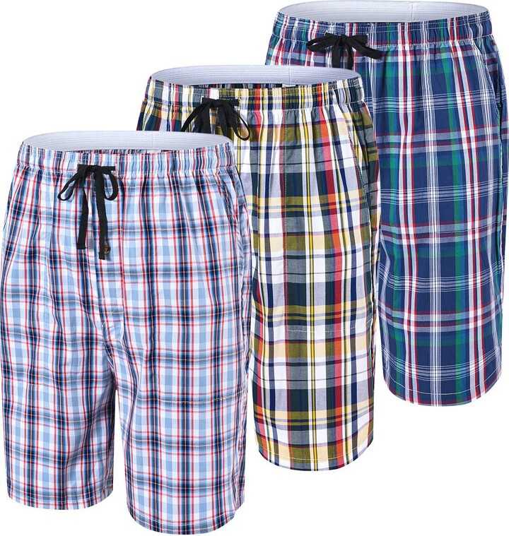 JINSHI Mens Cotton Plaid Pyjama Shorts Bottoms 3-Pack Lounge Wear Pants  Casual Summer Sleep PJ Shorts Size L - ShopStyle