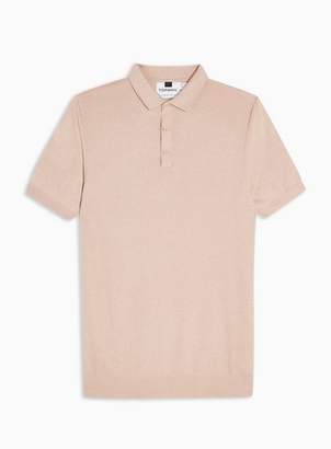 Topman Mens Pink Short Sleeve Button Knitted Polo