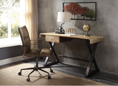 Everly Quinn Danton Gold Aluminum Rectangular Writing Desk (Not Including Office Chairs)