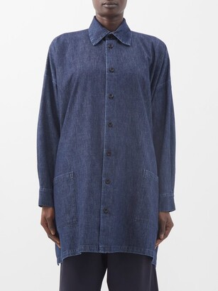 eskandar Oversized A-line Cotton-chambray Shirt - Dark Blue