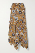 Thumbnail for your product : Ulla Johnson Ivette Asymmetric Ruffled Printed Cotton-poplin Skirt - Yellow