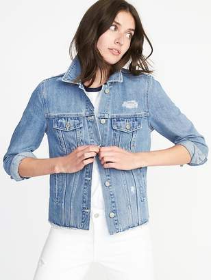 Old Navy Distressed Raw-Edged Denim Jacket for Women
