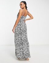 Thumbnail for your product : In The Style x Yasmin Devonport exclusive satin cowl front maxi dress in zebra print