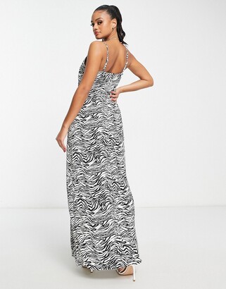 In The Style x Yasmin Devonport exclusive satin cowl front maxi dress in zebra print