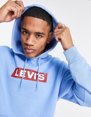 Levi's hoodie with boxtab logo in light blue - ShopStyle