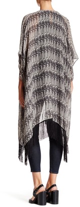 David & Young Fringed Feather Print Tunic Wrap