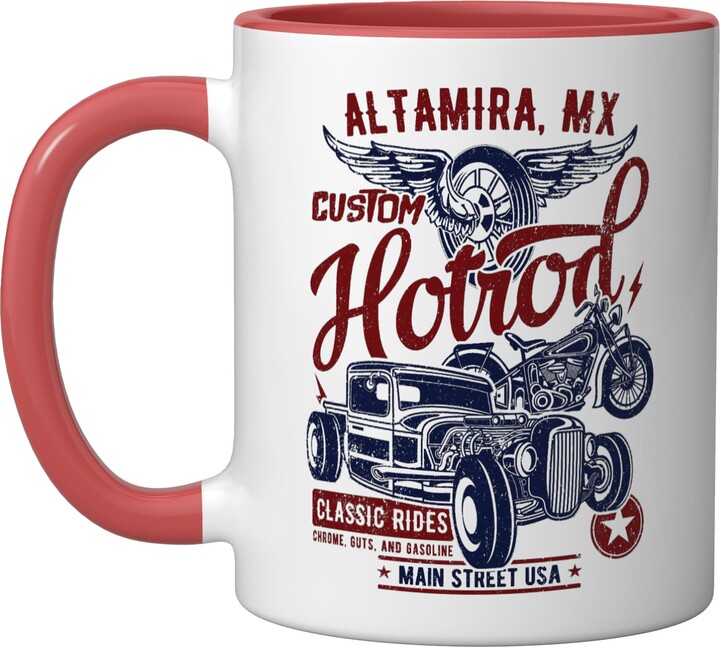 Awesome Altamira Mexico USA Designs Souvenirs Altamira Mexico Hotrod Vintage Style Car Motorcycle Design Ceramic Mug, Red/White