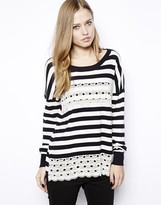 Thumbnail for your product : Oasis Stripe Crew Neck Jumper With Lace Hem