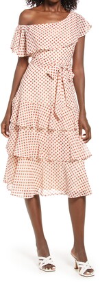Lulus Polka Dot Tiered One-Shoulder Dress