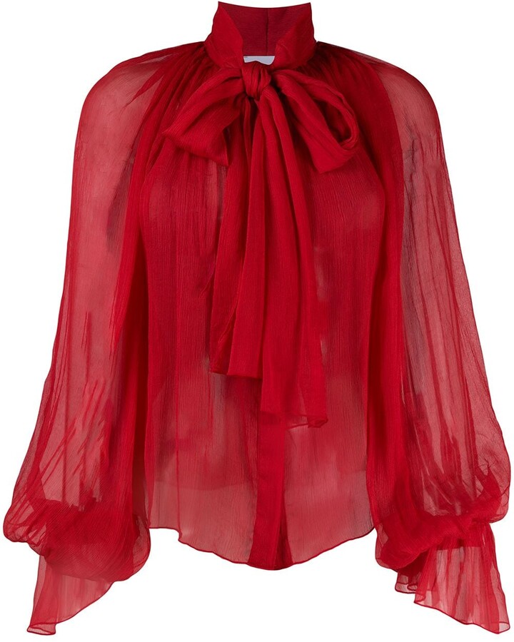 Atu Body Couture Balloon-Sleeve Chiffon Blouse - ShopStyle Tops