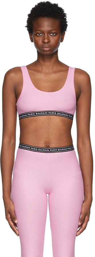 Balmain Pink Rib Knit Logo Bra - ShopStyle