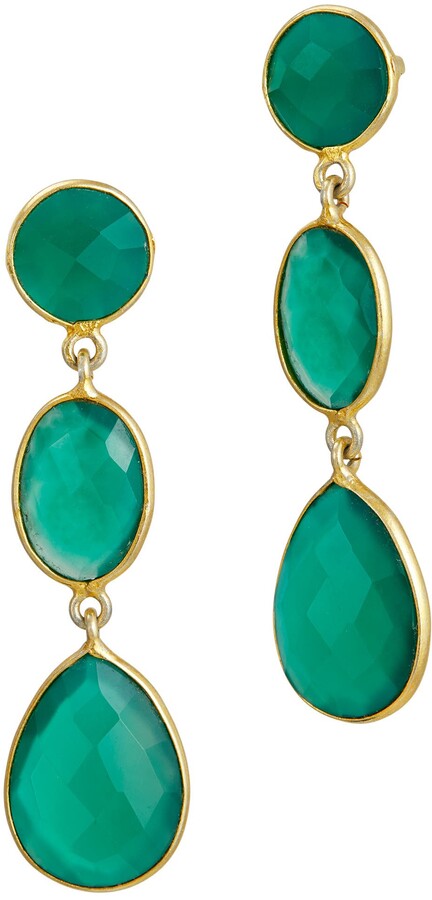 Nathis Green Onyx Gemstone Dangle Earrings