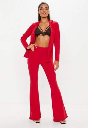Missguided Red Stretch Crepe Flare Trousers