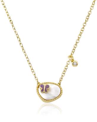 Little Miss Twin Stars Little Miss Flower Girl Chain Necklace Accented With Enamel Butterfly/ 14" + 2"