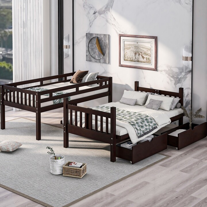 IGEMAN Separable Twin over Full Bunk Bed with 2 Drawers and Staircase