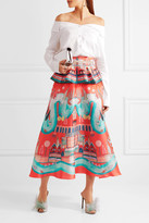Thumbnail for your product : Temperley London Nymph Printed Silk Peplum Midi Skirt - Red