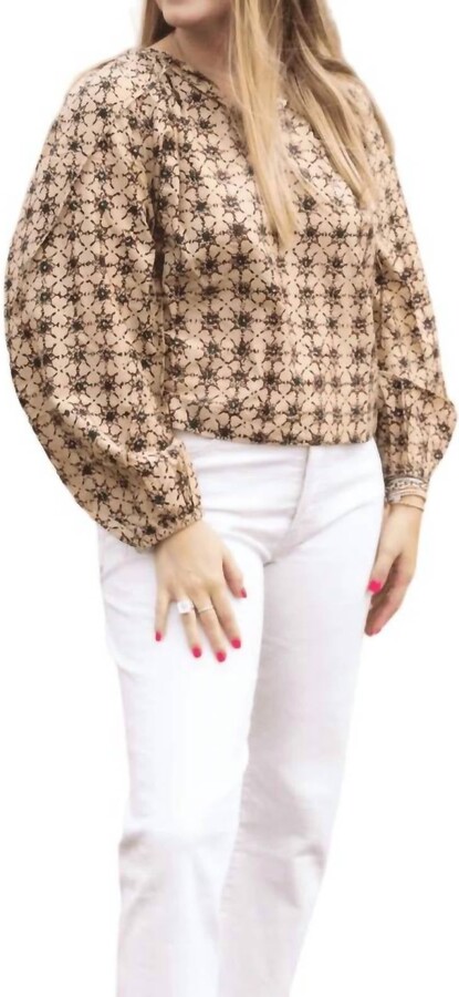 Erica Wilson Gigi Blouse In Star Tea Brown
