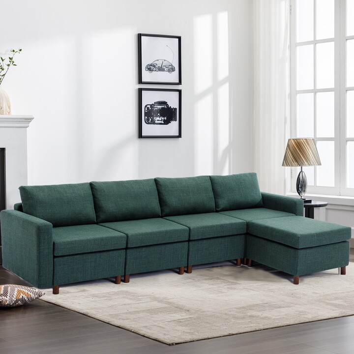 GREATPLANINC 4 Seat Straight Row Sectional Sofa with Ottoman Chaise