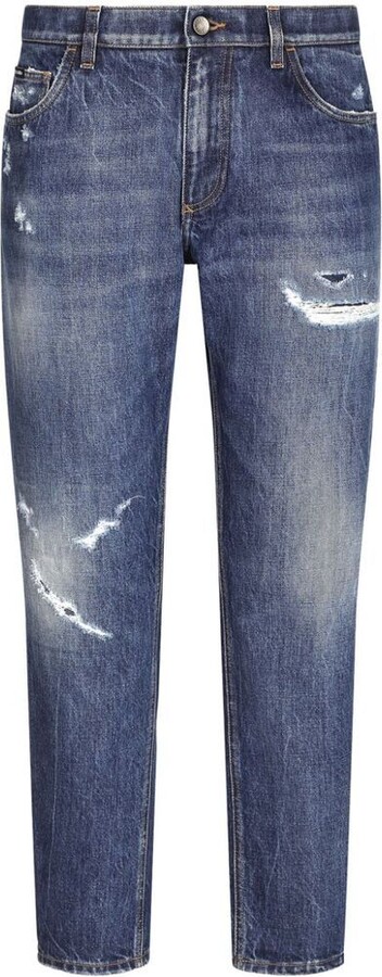 Dolce & Gabbana Blue Jeans With Rear Logo Detail In Denim Man - ShopStyle