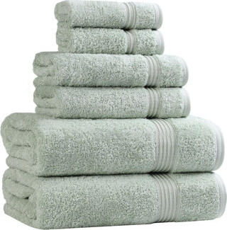 Egyptian Cotton 6-Piece Towel Set, Bathroom Essentials, Towels For Bathroom, Apartment, Airbnb, Guest Bath, Face, Hand, Bath Towels, Washcloths, Absor