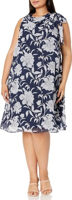 SL Fashions Women's Plus Size Sleeveless Print Asymmetric Chiffon Overlay Dress