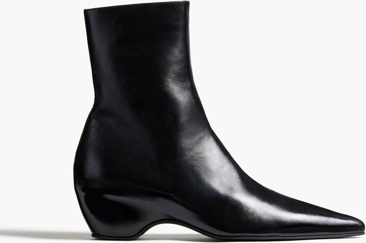 KHAITE Sybil Ankle Boot in Black Glazed Leather