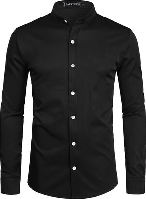 Mens Black Fitted Long Sleeve Shirt | Shop the world’s largest ...