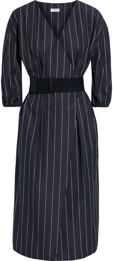 pinstripe wrap dress