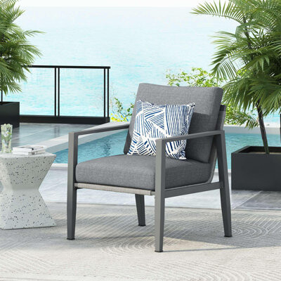 Latitude Run Aluminum Lounge Chair with Sleek Rope Accents and Comfortable Cushions Perfect for Modern Outdoor and Indoor Spaces