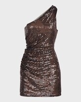 Thumbnail for your product : Halston Shyla Ruched Sequin One-Shoulder Mini Dress