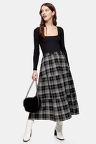 Thumbnail for your product : Topshop Black Check Tiered Midi Skirt