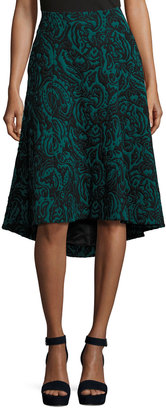 Catherine Malandrino Velvet Jacquard High-Low Skirt, Black Pattern