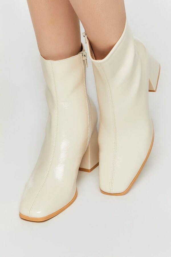 Forever 21 Women's Faux Patent Leather Ankle Booties in Cream, 7 - ShopStyle